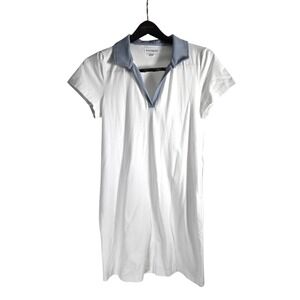Navybleu Womens Small White Blue Contrast Collar Polo‎ V-Neck Mini Dress S